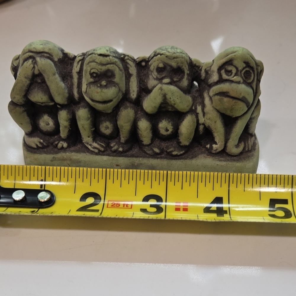 Source Unknown Green Ceramic Monkey Figurines Art Set
